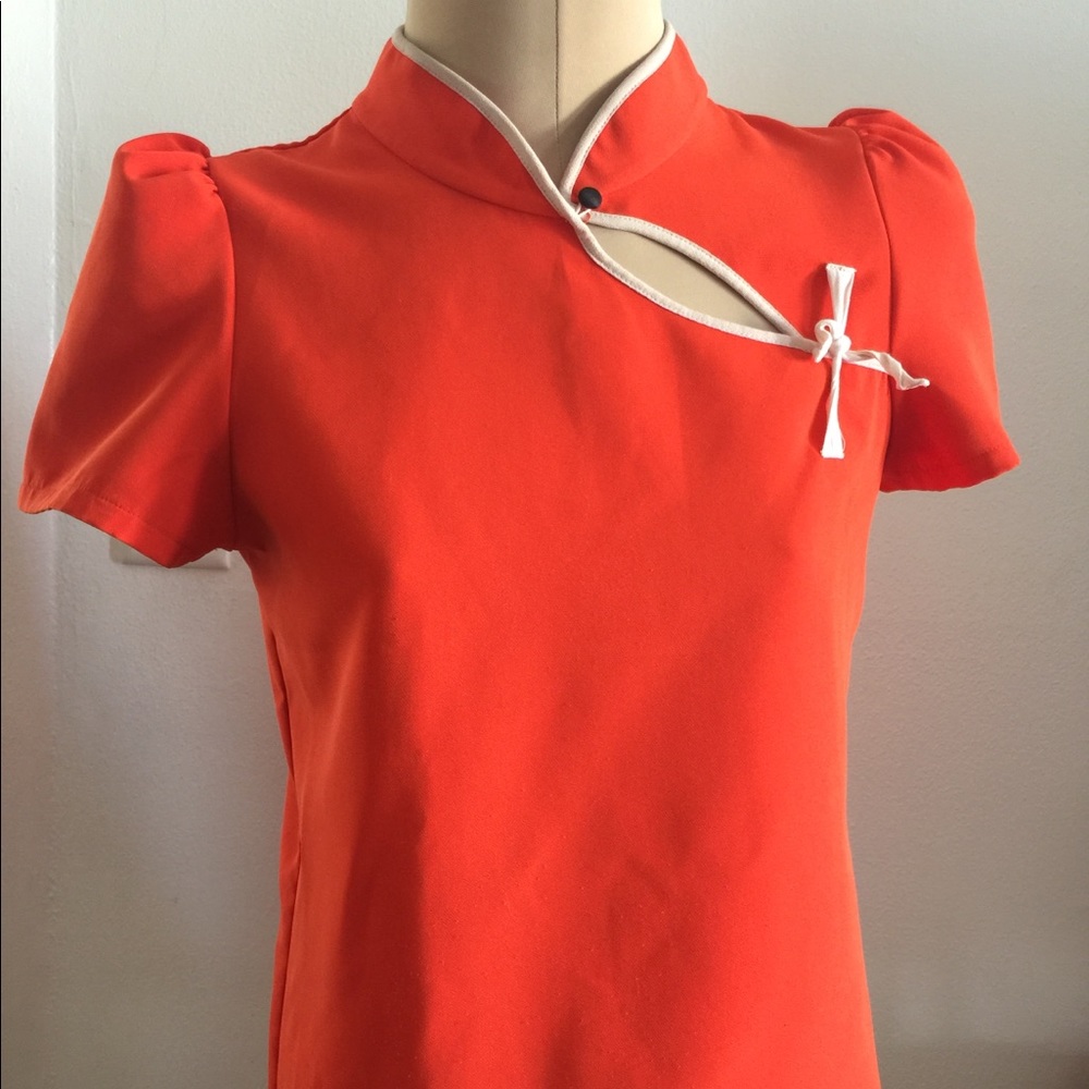 Zara small bright orange chinese style dress shirt